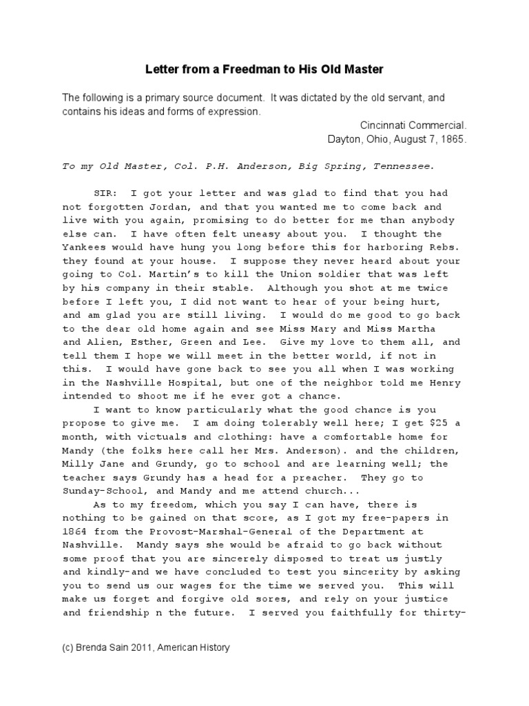 letter from a freedman